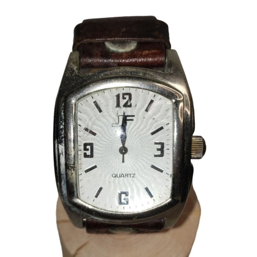 JF Japan Movement Quartz Men's watch with brown genuine leather band